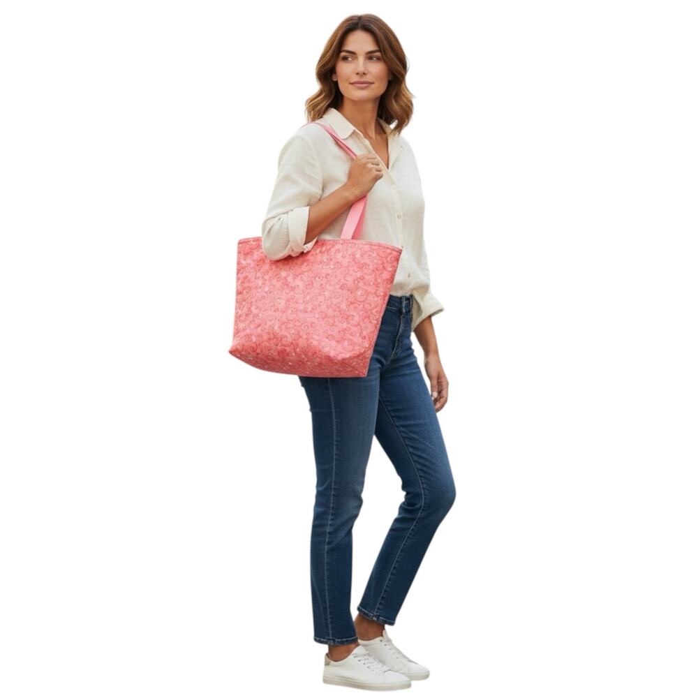 Handmade Womens Tote Handbag Pink Washable Gift Packable School
